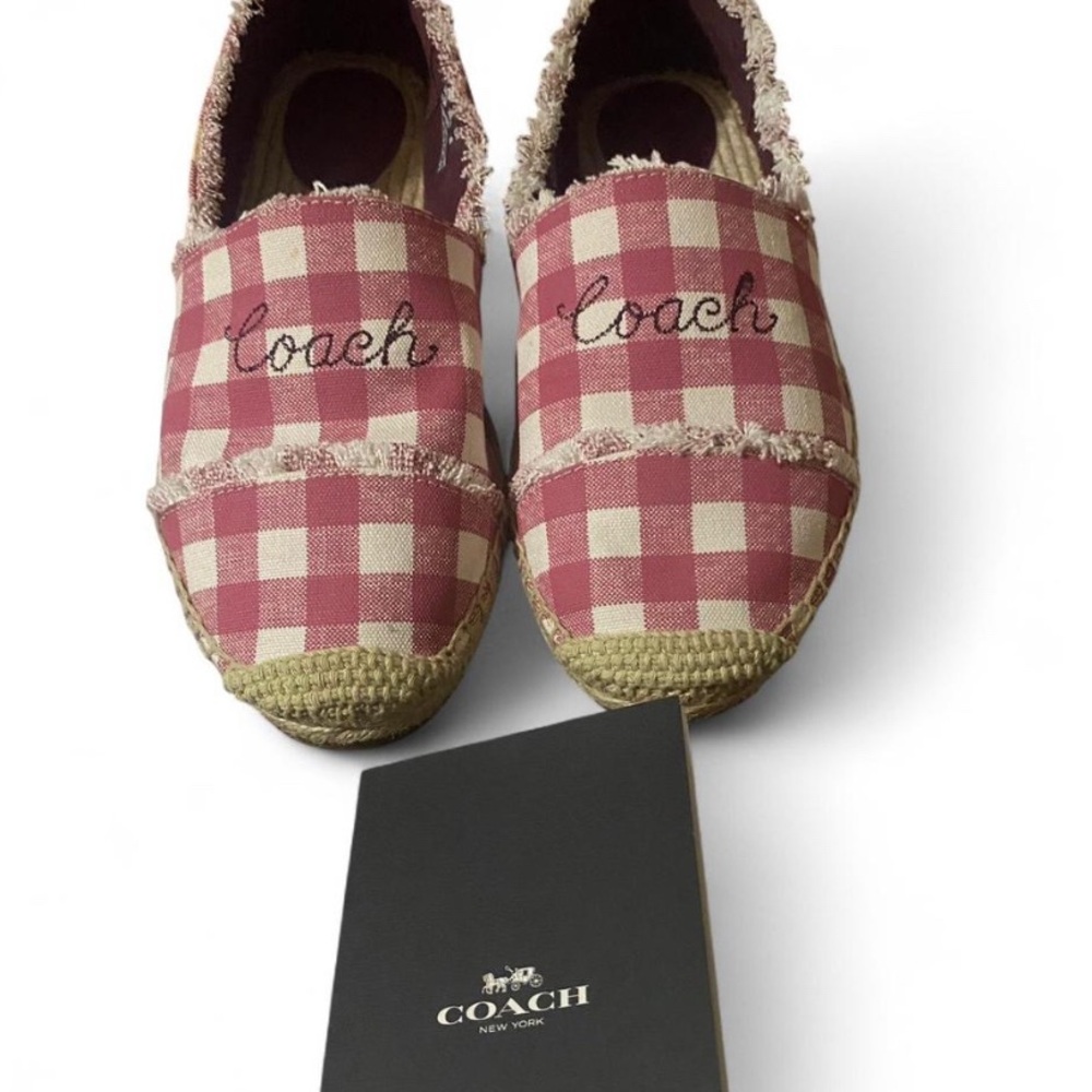 Like New - Coach Pink & White Plaid Espadrille slip-on shoes ✨